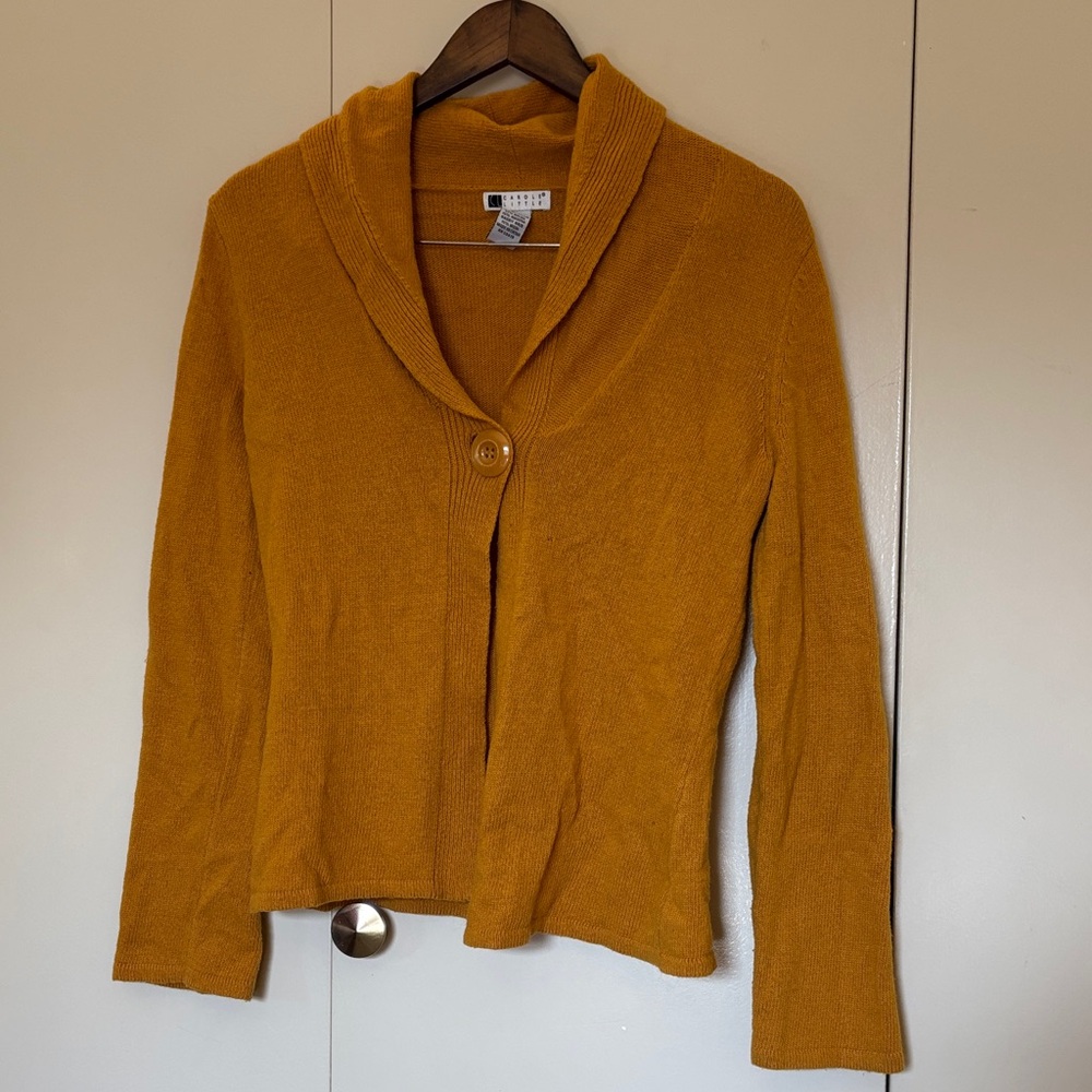 Carole Little Mustard Angora Blend Cardigan Sweater Medium